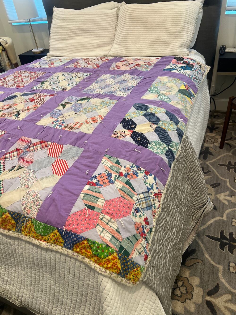 vintage 60-70's handmade patchwork quilt  blanket twin size cottage core 6X5" ft